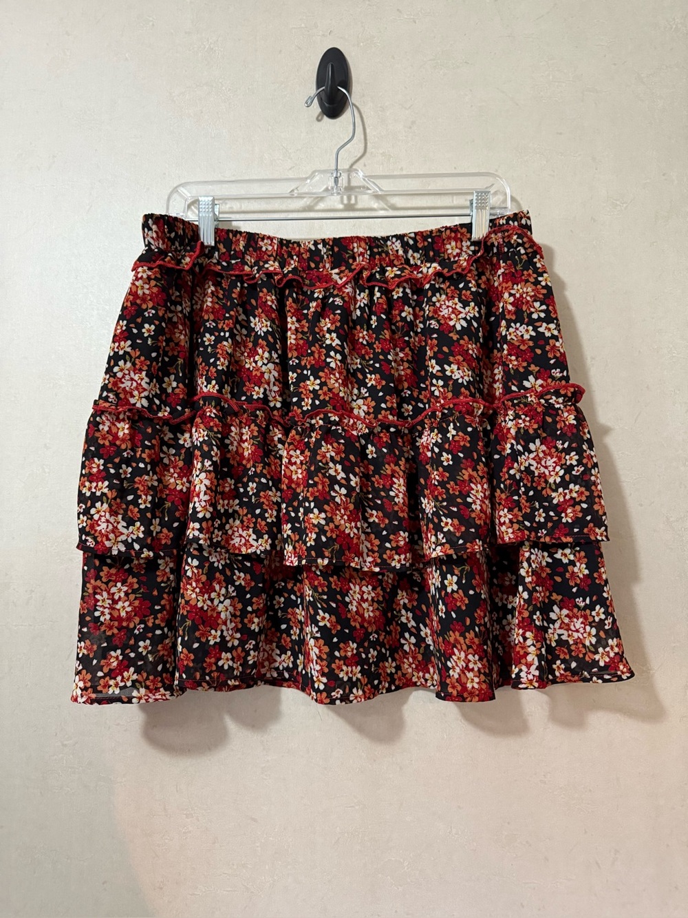 Allegra K Floral Tiered Ruffle Skirt Size 1X Boho Mini Skirt